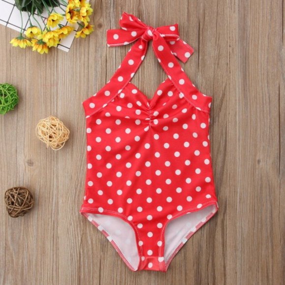 Other - Girl girls toddler swimsuit one-piece polka dot red white cute adorable new